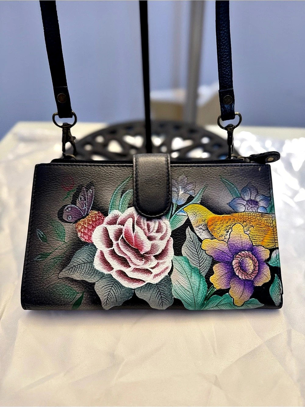 Anuschka Crossbody Phone Case / Wallet Black & Multicolor